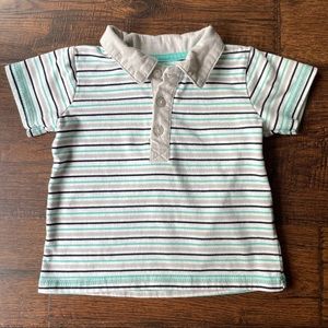 Sterling Baby Stripe 1/4 Button Down Short Sleeve collared Polo Sz 9M gray mint